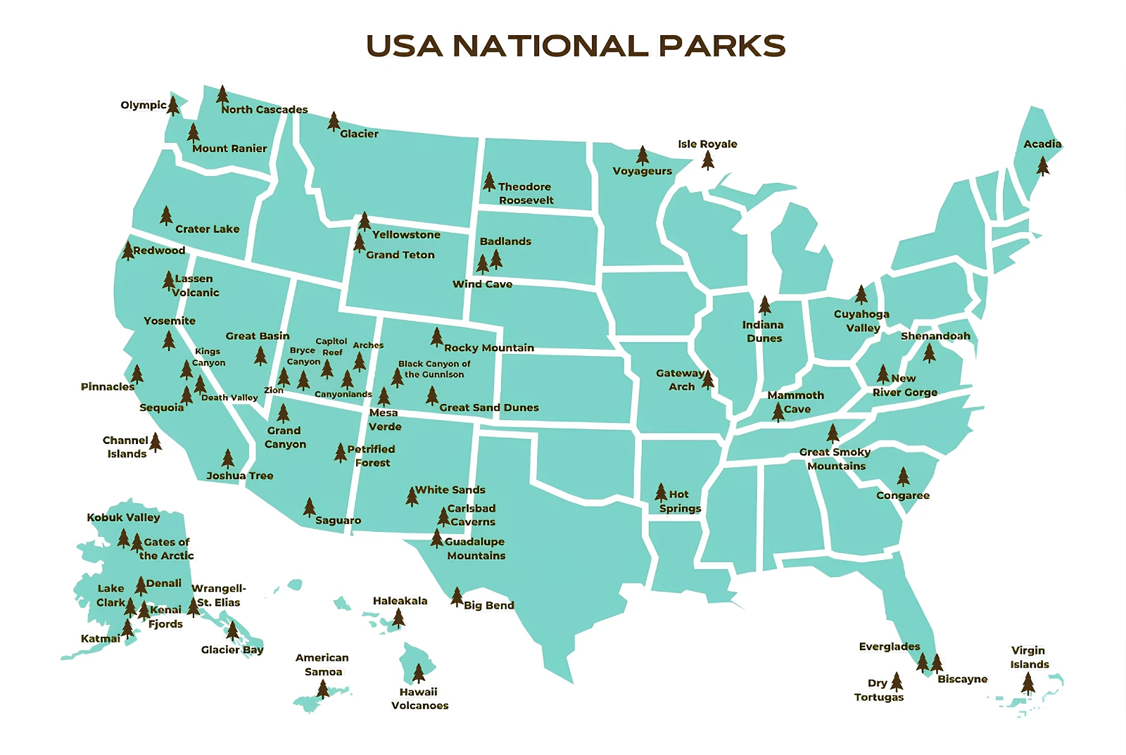 America The Beautiful Pass List of National Parks Map