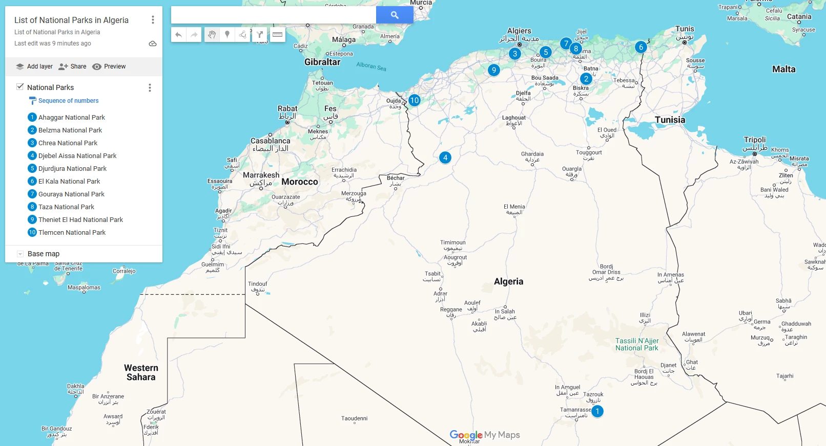 List of National Parks in Algeria and Map